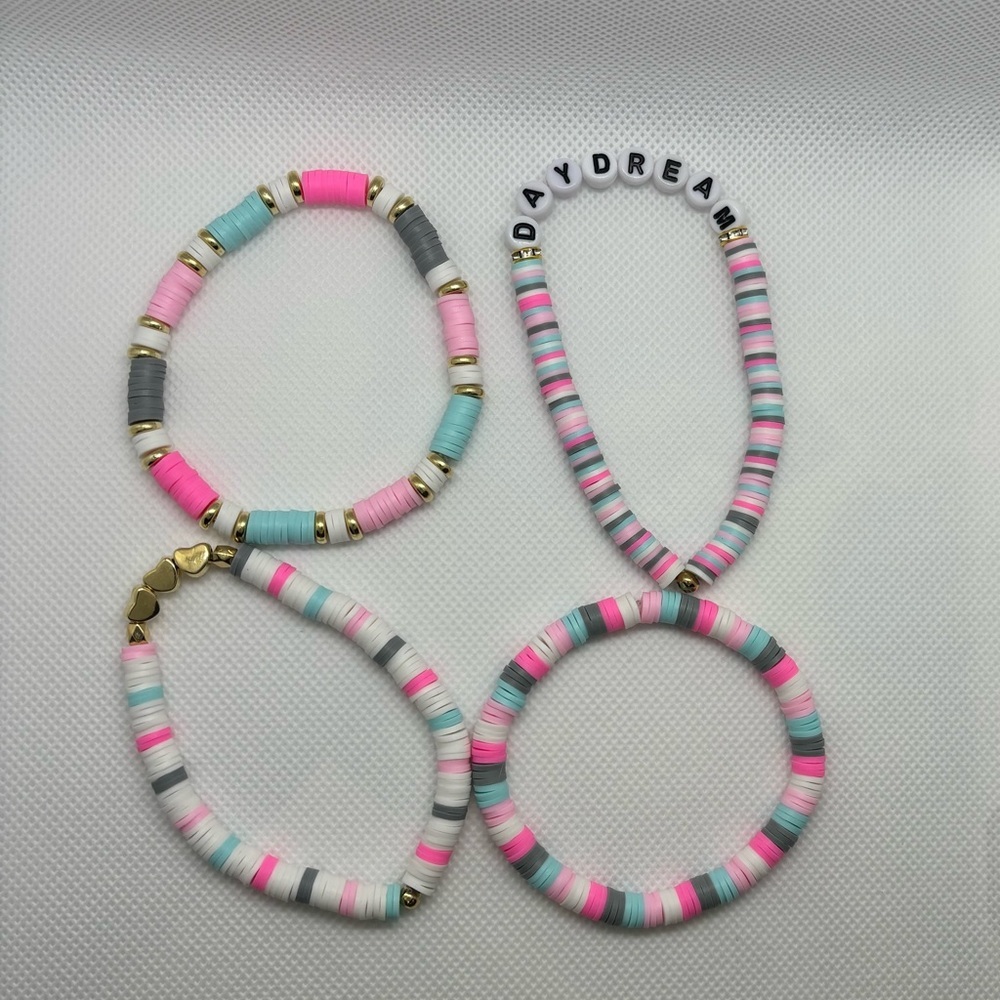 Handmade bracelet set - clay polymer beads with gold accents